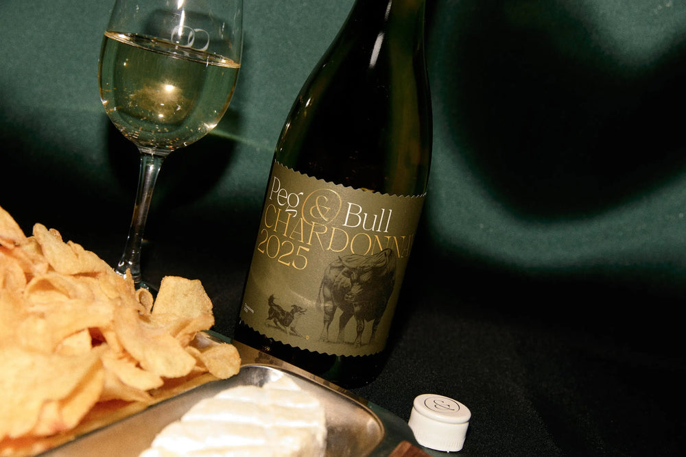 Peg & Bull Chardonnay being served with chips and cheese